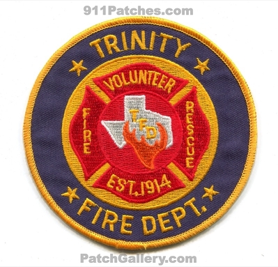Trinity Volunteer Fire Rescue Department Patch (Texas)
Scan By: PatchGallery.com
Keywords: vol. dept. tfd est. 1914