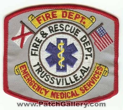 Trussville Fire & Rescue Dept (Alabama)
Thanks to PaulsFirePatches.com for this scan.
Keywords: department