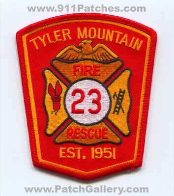 Tyler Mountain Fire Rescue Department 23 Patch (West Virginia)
Scan By: PatchGallery.com
Keywords: dept. est. 1951