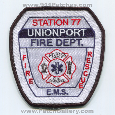 Unionport Fire Rescue Department Station 77 Jefferson County Division 2 Patch (Ohio)
Scan By: PatchGallery.com
Keywords: dept. e.m.s. ems co. div.
