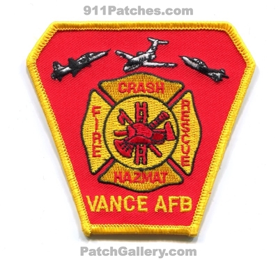 Vance Air Force Base AFB Fire Department Crash Rescue CFR USAF Military Patch (Oklahoma)
Scan By: PatchGallery.com
Keywords: dept. cfr arff aircraft airport firefighter firefighting hazmat haz-mat