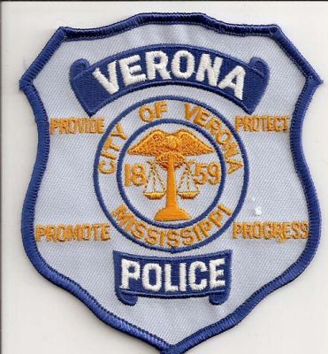 Verona Police
Thanks to EmblemAndPatchSales.com for this scan.
Keywords: mississippi city of