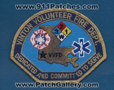 Vinton Volunteer Fire Department (Louisiana)
Thanks to PaulsFirePatches.com for this scan. 
Keywords: dept. vvfd
