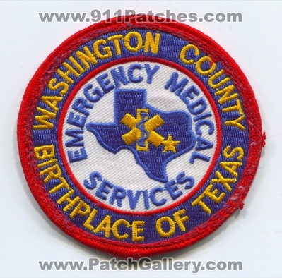 Washington County Emergency Medical Services EMS Patch (Texas)
Scan By: PatchGallery.com
Keywords: co. ambulance emt paramedic birthplace of texas