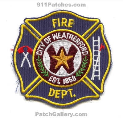 Weatherford Fire Department Patch (Texas)
Scan By: PatchGallery.com
Keywords: city of dept. est. 1858