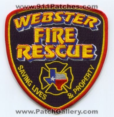 Webster Fire Rescue Department Patch (Texas)
Scan By: PatchGallery.com
Keywords: dept. saving lives & and property