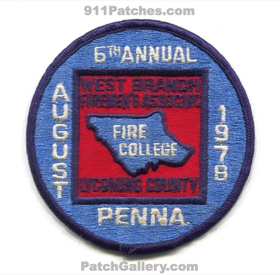 West Branch Firemens Association Inc Fire College 6th Annual Patch (Pennsylvania)
Scan By: PatchGallery.com
Keywords: assoc. assn. inc. lycoming county co. penna. august 1978