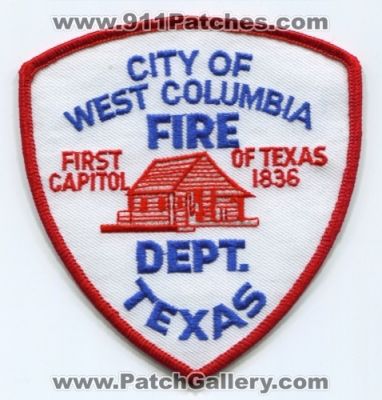 West Columbia Fire Department Patch (Texas)
Scan By: PatchGallery.com
Keywords: city of dept. first capitol of texas 1836