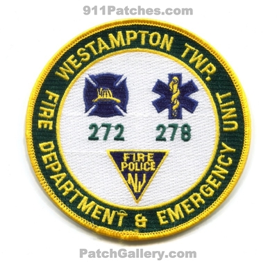 Westampton Township Fire Department and Emergency Unit 272 278 Patch (New Jersey)
Scan By: PatchGallery.com
Keywords: twp. dept. police ambulance