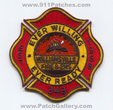 Williamsville Fire and EMS Department Patch (Illinois)
Scan By: PatchGallery.com
Keywords: & dept. ever willing ever ready 343 est 1958
