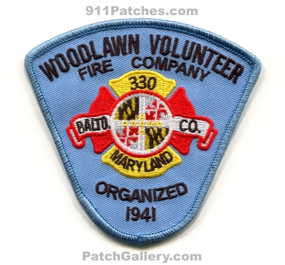 Woodlawn Volunteer Fire Company 330 Baltimore County Patch (Maryland)
Scan By: PatchGallery.com
[b]Patch Made By: 911Patches.com[/b]
Keywords: vol. co. number no. #330 balto. department dept. organized 1941