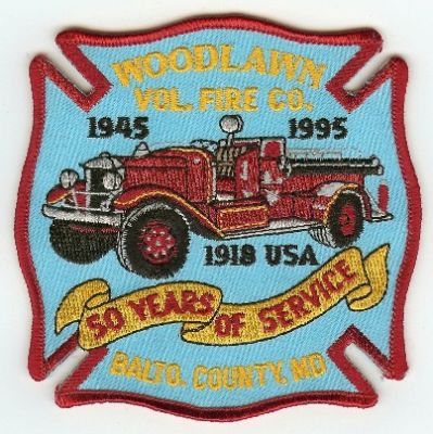 Woodlawn Vol Fire Co 50 Years
Thanks to PaulsFirePatches.com for this scan.
Keywords: maryland volunteer company baltimore county