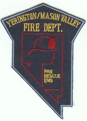 Yerington Mason Valley Fire Dept
Thanks to PaulsFirePatches.com for this scan.
Keywords: nevada department rescue ems