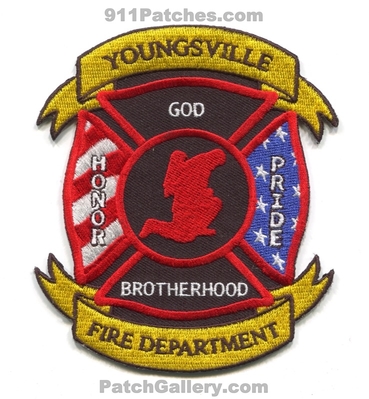 Youngsville Fire Department Patch (Louisiana) (Confirmed)
Scan By: PatchGallery.com
Keywords: dept. God brotherhood honor pride