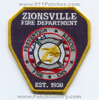 Zionsville Fire Department Patch (Indiana)
Scan By: PatchGallery.com
Keywords: dept. rescue ems prevention est. 1930