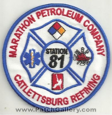Marathon Petroleum Company Catlettsburg Refining Fire Department Station 81 Patch (Kentucky)
Thanks to Ronnie5411 for this scan.
Keywords: co. refinery oil gas industrial dept.