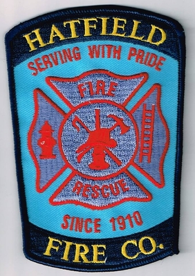 Hatfield Fire Company Patch (Pennsylvania)
Thanks to Ronnie5411 for this scan.
Keywords: co. rescue department dept. serving with pride since 1910