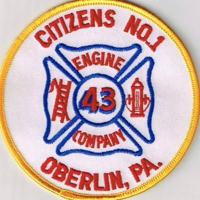 Oberlin Fire Department Citizens Number 1 Engine Company 43 Patch (Pennsylvania)
Thanks to Ronnie5411 for this scan.
Keywords: dept. no. #1 co. #43 pa.