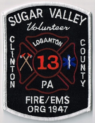 Sugar Valley Volunteer Fire Department 13 Loganton Clinton County Patch (Pennsylvania)
Thanks to Ronnie5411 for this scan.
Keywords: vol. dept. co. ems org 1947