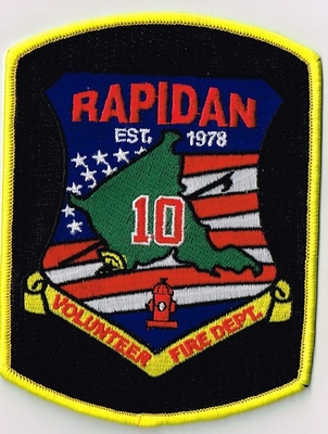 Rapidan Volunteer Fire Department 10 Patch (Virginia)
Thanks to Ronnie5411 for this scan.
Keywords: vol. dept. est. 1978
