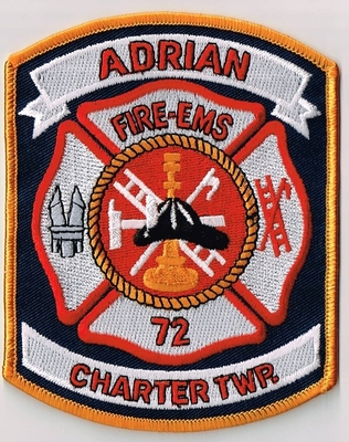 Adrian Charter Township Fire Department 72 Patch (Michigan)
Thanks to Ronnie5411 for this scan.
Keywords: twp. dept. ems