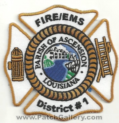 Ascension Parish Fire District #1 Patch (Louisiana)
Thanks to Ronnie5411 for this scan.
Keywords: of ems dist. number no. department dept.