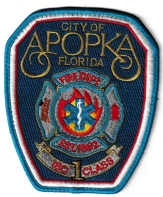 Apopka Fire Department Patch (Florida)
Thanks to Ronnie5411 for this scan.
Keywords: dept. iso class 1