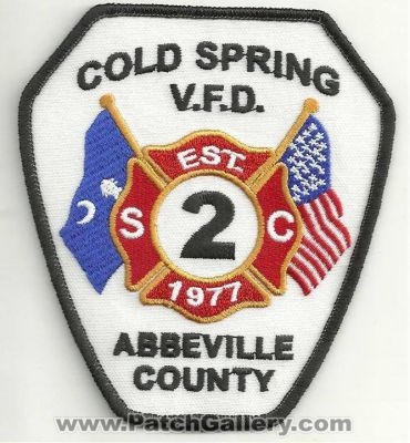 Cold Spring Volunteer Fire Department 2 Patch (South Carolina)
Thanks to Ronnie5411 for this scan.
Keywords: vol. dept. v.f.d. abbeville county