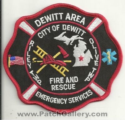 Dewitt Area Fire and Rescue Department Emergency Services Patch (Michigan)
Thanks to Ronnie5411 for this scan.
Keywords: & dept. city of riley olive township twp.