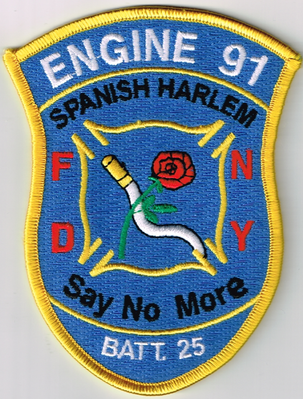 FDNY Engine 91 Battalion 25 Patch (New York)
Thanks to Ronnie5411 for this scan.
