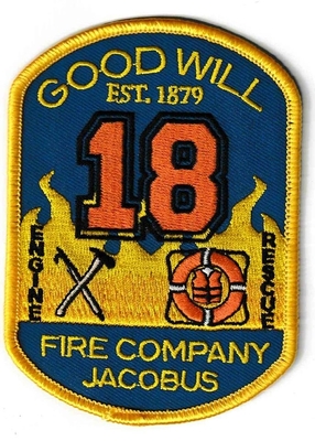 Good Will Fire Department 1 Engine 18 Rescue 18 Jacobus Patch (Pennsylvania)
Thanks to Ronnie5411 for this scan.
