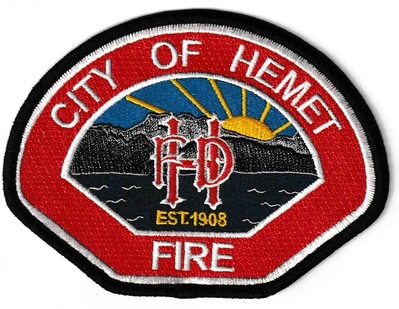 Hemet Fire Department Patch (California)
Thanks to Ronnie5411 for this scan.
