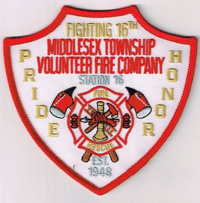 Middlesex Township Volunteer Fire Company Station 16 Patch (Pennsylvania)
Thanks to Ronnie5411 for this scan.
Keywords: twp. vol. co. rescue department dept. est. 1948 fighting 16th pride honor