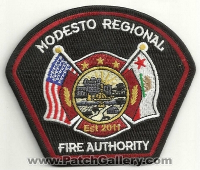 Modesto Regional Fire Authority Patch (California)
Thanks to Ronnie5411 for this scan.
Keywords: reg. auth. department dept.