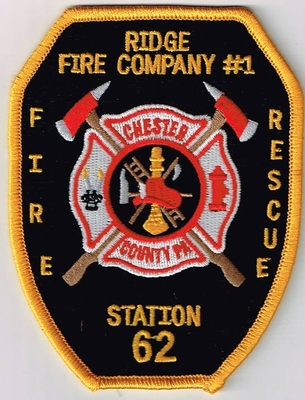 Ridge Fire Company Number 1 Station 62 Chester County Patch (Pennsylvania)
Thanks to Ronnie5411 for this scan.
Keywords: co. no. #1 rescue department dept.