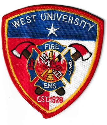 West University Place Fire EMS Department Patch (Texas)
Thanks to Ronnie5411 for this scan.
