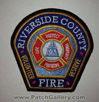 Riverside County Fire Department Volunteer Reserve Patch (California)
Thanks to TEgan for this picture.
Keywords: co. dept.