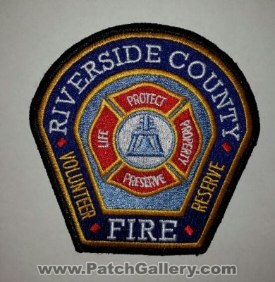 Riverside County Fire Department Volunteer Reserve Patch (California)
Thanks to TEgan for this picture.
Keywords: co. dept.