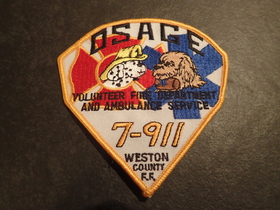 Osage Volunteer Fire Department and Ambulance Service Weston County Firefighters 7-911 Patch (Wyoming)
Thanks to Jeremiah Herderich for this picture.
Keywords: vol. dept.