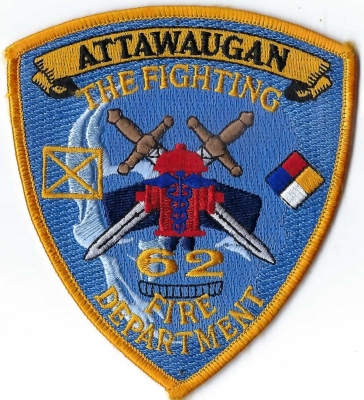 Attawaugan Fire Department (CT)
The crossed swords on the fire department patch, symbolize courage, duty, readiness for battle (against fire), and the military heritage of firefighting, representing a warrior spirit and steadfast protection, echoing the historical links between fire service and military valor.  Station 62.
