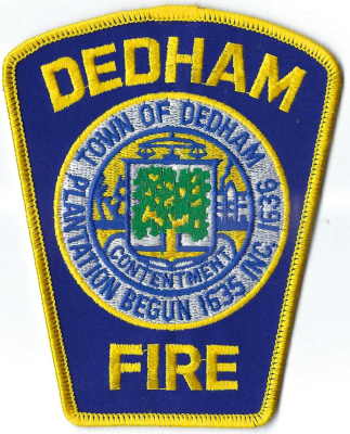 Dedham Fire Department (MA)
In September 1635, land was granted for a new inland plantation to relieve population pressures and create a buffer zone.  Though settlers requested the name "Contentment," it was named Dedham, likely after Dedham, Essex, England.
