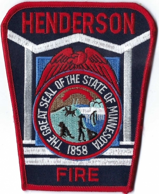 Henderson Fire Department (MN)
Shows the Great Seal of the State of Minnesota of 1858.  Population < 2,000.
