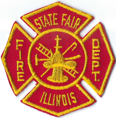 Illinois State Fair Fire Department (IL)
DEFUNCT - Only worn by the Springfield fire department members working the Illinois State Fair.  This patch is from the 1960's.

