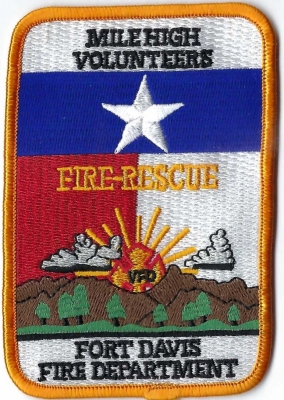 Fort Davis Volunteer Fire Department (TX)
Fort Davis is located at an elevation of 4,982 feet, which is the same as Denver, Colorado. It is the highest town in Texas. < 2,000.
 
 
