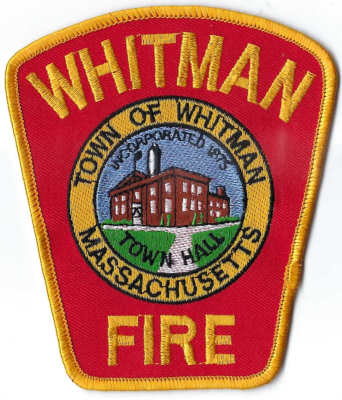 Whitman Fire Department (MA)
Picture on the patch is that of the old Whitman Town Hall constructed in 1910 and still standing.
