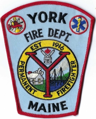 York Volunteer Fire Department (ME)
The phrase "Permanent Firefighter" on the York, Maine Fire Department shoulder patch distinguishes full-time, career firefighters from volunteer firefighters.
