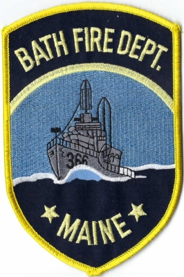 Bath Fire Department (ME)
The Bath Fire Department's insignia includes the USS Drayton   (DD-366) to honor the heritage of the Bath Iron Works, where the ship was constructed. The destroyer was launched in 1936 for duty and served during World War II.
