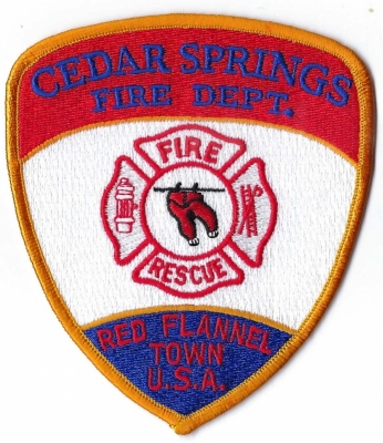 Cedar Springs Fire Department (MI)
Cedar Springs; the “Red Flannel Capital of the World.” Red Flannel under-garments were produced for loggers who worked through the harsh winters. 
