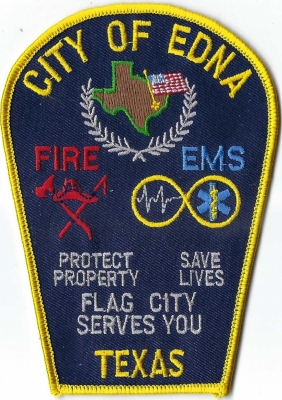 Edna City Fire Department (TX)
In 1968, the City Council, passed a resolution that gave the city of Edna,the nickname "Flag City".  Flags are flown along city streets. 
