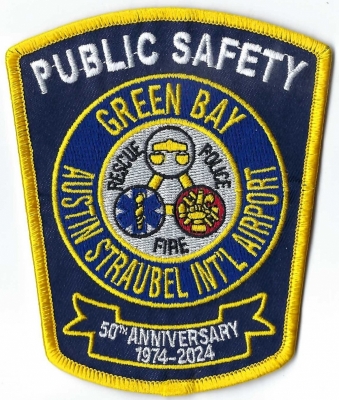 Green Bay Austin Straubel Int'l Airport Public Safety (WI)
The airport is named for Lt. Col. Austin Straubel, the first aviator to die in his country's service, in 1942.  The airport name became Green Bay Austin Straubel Int'l Airport in 2016.  Fire Protection provided by "Pro-Tec Fire Services"; North America's largest provider of contracted private ARFF services. 

